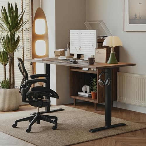 Image of Agilestic Electric Standing Desk, 63 x 24 Inches Height Adjustable Desk, Sit Stand up Desk for Work Office Home, Splice Board, Dark Walnut
