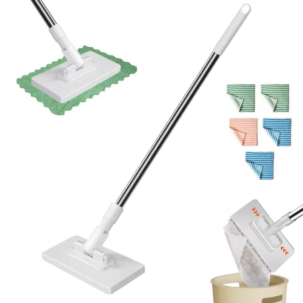 Mopa con sistema de sujeción a presión, paño de sujeción automática, trapeador de suelo con paños de microfibra reutilizables, barra de limpieza húmeda y seca y paños de barrido para limpieza de