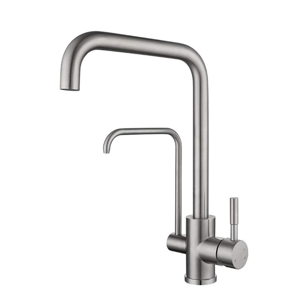 WDSOPK 3 Way Water Filter Tap Kitchen Taps 3 in 1 Purified Water, Hot and Cold Water, 304 Stainless Steel, Rotating, Direct Drinking, Kitchen Sink Faucet, Brushed