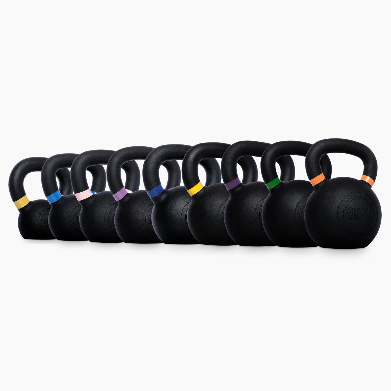 SUPRFIT – Elite Kettlebells – pulverbeschichtete Kugelhantel aus massivem Gusseisen für Fitness, Crossfit & Krafttraining – mit Farbcodierung zur besseren Unterscheidung der Gewichte