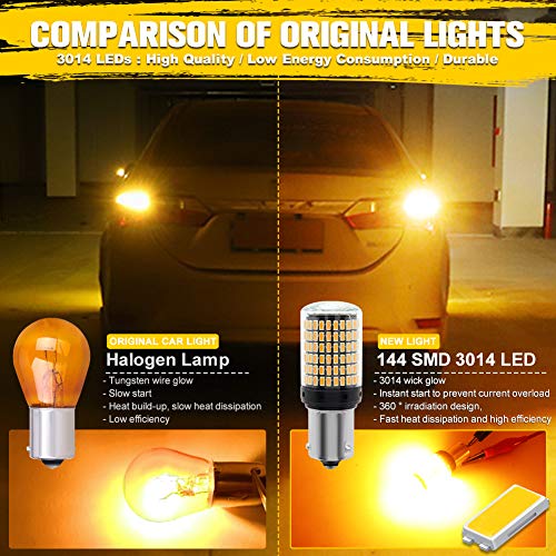 BOODLIED 19 Watts 9-30v 1156 LED Bulb Amber Lights 2500LM Super Bright 144-SMD 3014 Chips 7506 93 3497 P21W BAU15S Amber/Yellow Lights for Turn Signal Reverse Brake Stop Light .2-pack.