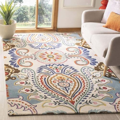 Image of Irregular Shape Handmade Woolen Carpet White Colour Size 4x6 feet