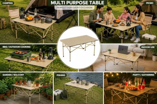Image of Foldable Camping Table for Outdoor Picnic & Travel | Portable Lightweight Aluminium Folding Table for Camping, BBQ, Garden, Patio & Beach Use | Compact Roll-Up Picnic Table (120 CM)