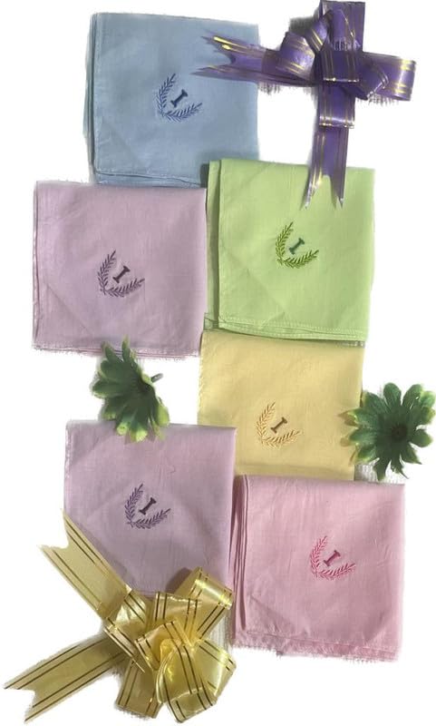 Image of ANTONIA Personalized Cotton Women's Handkerchiefs with Embroidered Initials, Assorted Colours (33 cm x 33 cm)