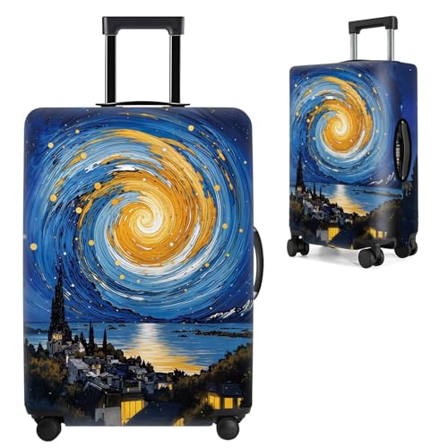Image of Art Print Travel Suitcase Cover - Starry Night Style Waterproof Luggage Cover and Stretchable Suitcase Protector for Checked Bags,Fits 24 inch-26 inch Luggage,M