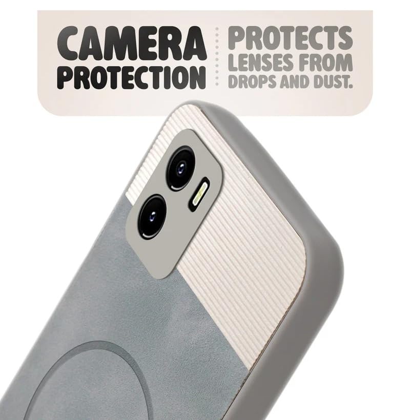 Image of Bintage CASE Dual-Leather Mac Safe Design Phone Case| Soft Touch Finish | Full Camera Protectection Back Cover Compatible for Vivo V2147 /Vivo Y15c / Y01 - White & Matelic Grey