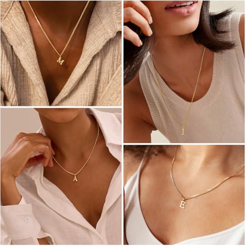 Gold Initial Necklaces for Women, Dainty 14K Gold Letter Necklace Cute Tiny A-Z Letter Pendant Personalized Monogram Name Necklace for Women Trendy Fashion Jewelry Gift for Her3
