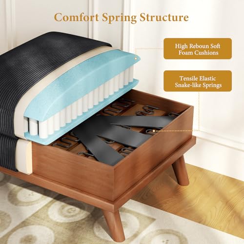 Image of Vesgantti Large Ottoman for Modular Sofa, 29.5 inch Corduroy Ottoman with Spring Cushion, Rectangle Foot Rest for Couch, Entrance Footstool with Wood Legs, Footstool for Living Room, Bedroom, Black