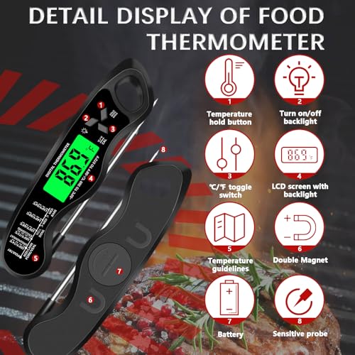 Image of Meat Thermometer Digital,IP67 Waterproof Cooking Thermometer with Backlight, Calibration & Hold Function,Food Thermometer for Cooking,Outdoor Grilling