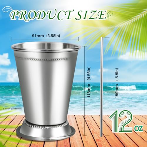 Mint Julep Cups，Silver Cups，Stainless Steel Glasses Set,Each one holds 12 ounces,Julep cup is a commonly used drinking vessel for summer parties,family gatherings,restaurants,bars，KentuckyDerby 4 Pcs