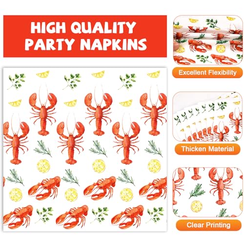 Image of Qyeahkj 100 Pcs Crawfish Boil Party Plates and Napkins Set Crawfish Party Decorations Supplies Lobster Seafood Shrimp Boil Tableware Crawfish Crab Party Favors for Birthday Baby Shower Serve 25