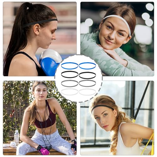 simarro 8 Stück Sport Haarband Dünn für Jungen, Elastische Sport Haarbänder Herren Schweißband Stirnband Antirutsch Stirnbänder für Fußball Yoga Laufen Joggen(4 Farben)