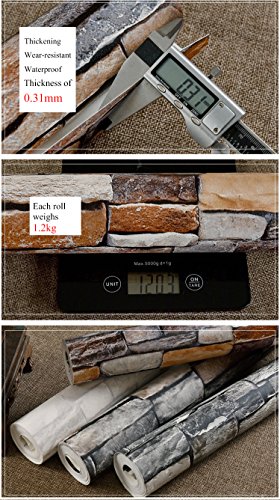 Vopie Brick Wallpaper, Stone Textured, Removable and Waterproof for Home Design and Room Decoration, Super Large Size 0.53m x 10m / 393.7" x 21"