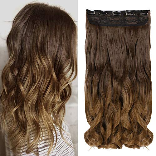 Neverland Beauty 24"Synthetic Curly Two Tone Ombre Hairpiece Hair Extensions 3/4 Full Head Clip Gradient Brown