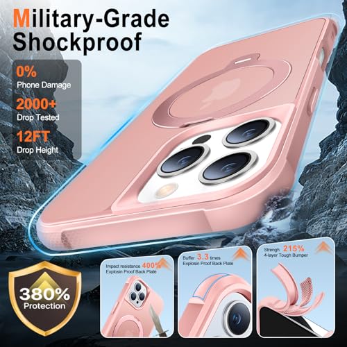Coque iPhone 16 Pro antichoc rose avec support magnétique 360