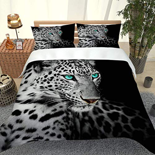 RQXRTR Housse De Couette Ado Adulte 220X240 cm avec 2 Taie d'oreiller 65X65cm, 3 Pièces Parure De Lit 2 Personnes en Microfibre avec Fermeture Éclair, 3D Léopard des Neiges Animal Imprimé Motif