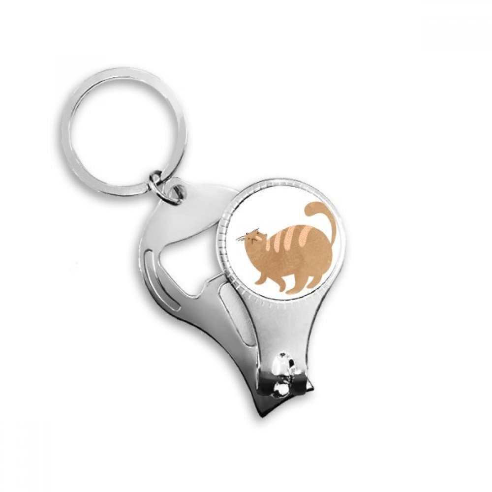 Porte-clés animal chat marron ouvre-bouteille et coupe-ongles métal