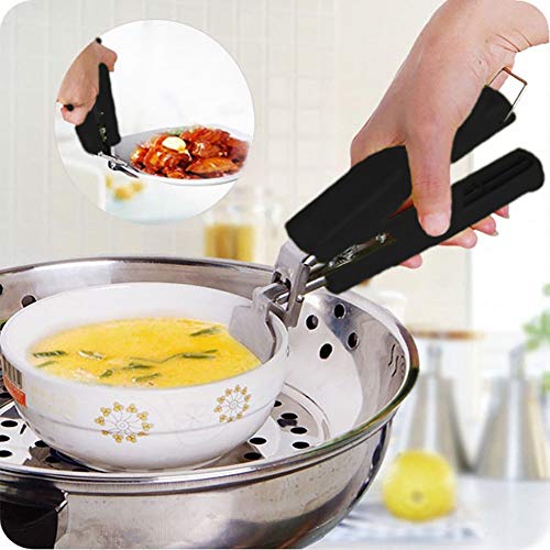 Dandeliondeme Stainless Steel Anti-Hot Pot Pan Bowl Hot Dish Plate Gripper Clip Kitchen Tool Clamp Plate Bowl Clip Gripper Steam Hot Crab Oven Chef Stove Gripper Clip Kitchen Tool Black