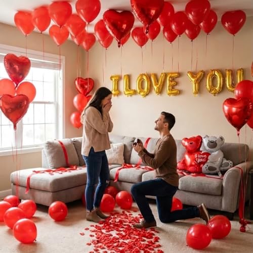 Image of I Love You Balloons And Anniversary Balloons Set,Romantic Balloons | Red Rose,Anniversary Decorations For Wedding Confession Proposal Birde Shower Boyfriend Girlfriend Couple