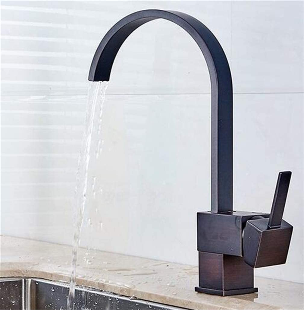 VDOQTLJT Kitchen Faucet Square Waterfall 304 Stainless Steel Faucets with Aerator 360 Degree Rotating Torneira Monocomando Nickel Mixer Deck Mounted Black(Nero)