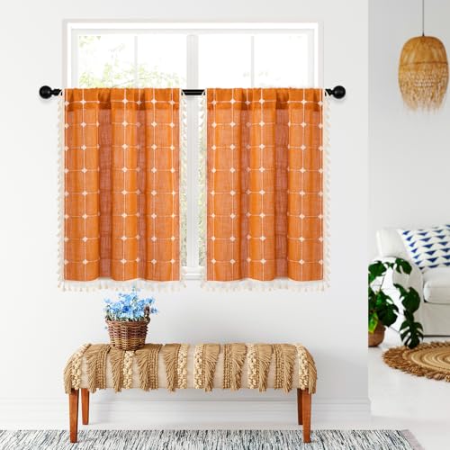MitoVilla 2 Panels Boho Kitchen Short Curtains, Modern Farmhouse ...