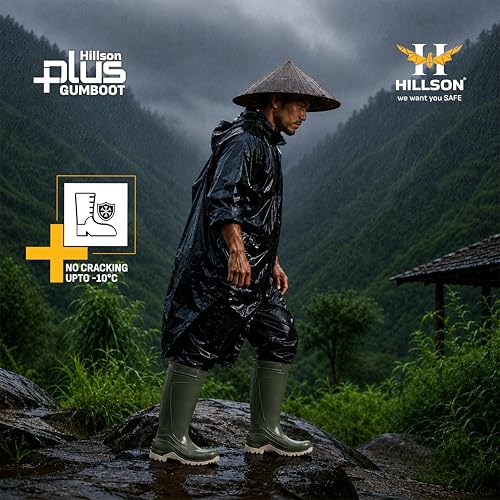 Image of Hillson Plus HP02 Gumboot | 100% Waterproof, Dual Density Sole, Anti-Skid Rainboot | Ideal For Monsoons, Fisheries, Farming, Paddy Fields, Food Industry | Size 08 UK /INDIA