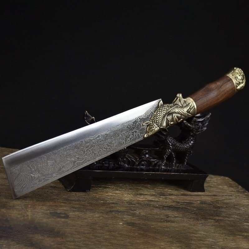 Meat knife Cleaver, 8.3 Inch Wood Chopper Knife Handmade Forged 7Cr17MoV Steel Sharp Hunting Hatchet Longquan Kitchen Knife Copper Fish Decor Handle