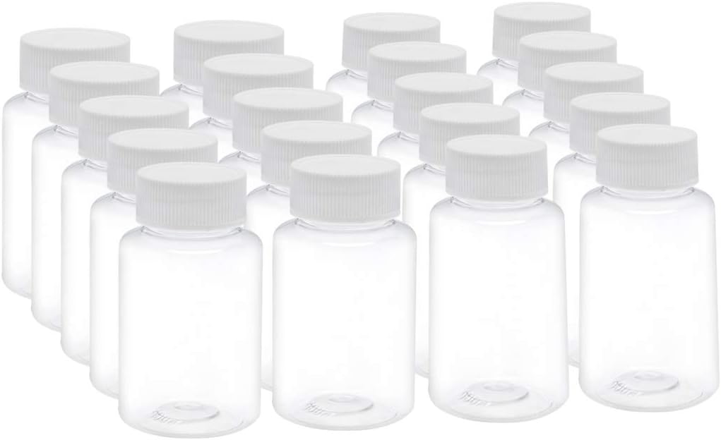 3.4 oz/100ml PET Plastic Lab Chemical Reagent Bottle Wide Mouth Liquid/Solid Storage Container Clear Bottles w Tamper Evident Caps 20pcs