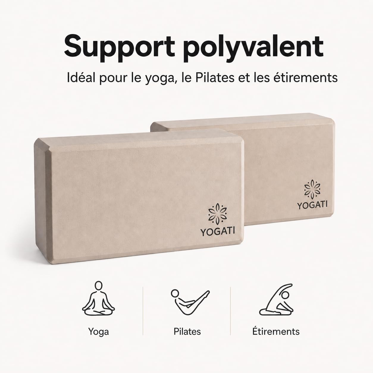 YOGATI® Blocs de Yoga en Mousse lot de 2 | Briques de yoga en Mousse EVA | Dimensions 22 X 12 X 7.5 Cm | Accessoire Yoga Antidérapant pour Pilates et Fitness | Yoga blocks set of 2