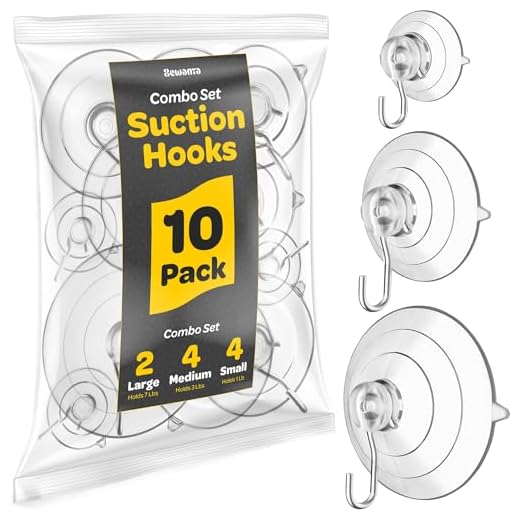 SEWANTA All-Purpose Suction Cup Hooks [10PK Combo Set] Powerful Window Suction Cups with Hooks Use to Hang On Glass, Windows, Doors, Mirrors, Tiles. Set Includes: 2 Large, 4 Medium, 4 Small