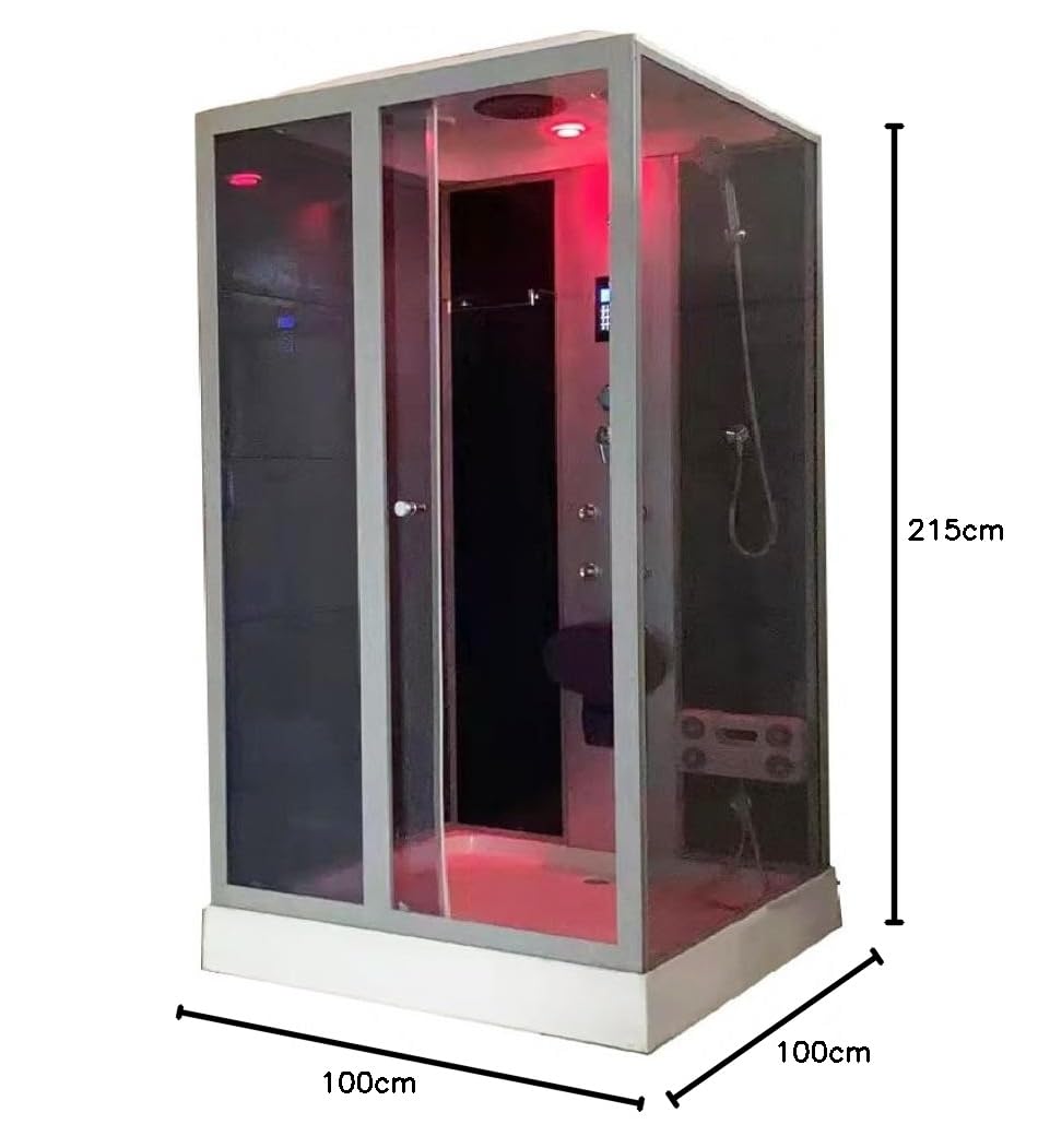 Bagno Italia Cabina de ducha hidromasaje 100 x 100 cm con 6 chorros Bluetooth LED radio