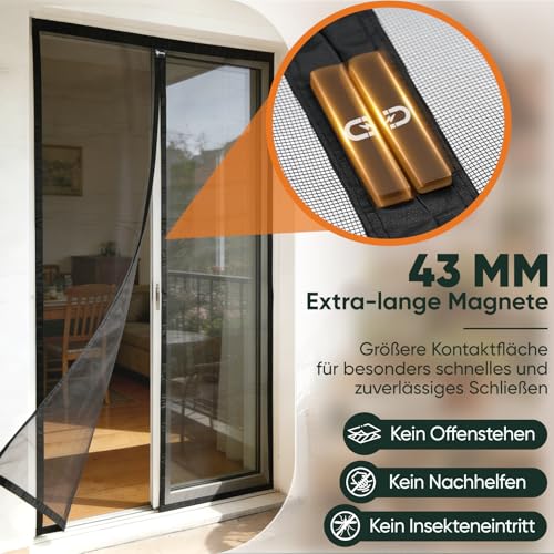 Sekey Fliegengitter Tür für Balkontür Magnet Insektenschutz Türvorhang Moskitonetz 85x200 cm Schwarz – Ansicht 3