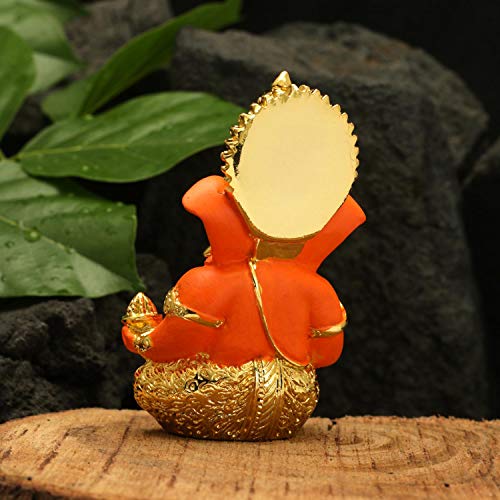 Craftvatika Gold Plated Red Terracotta Ganesha Statue God Ganesh Ganpati Sitting Idol Car Dashboard Gifts Home Decor (Size 3.5 X 2 Inches) #TOP2