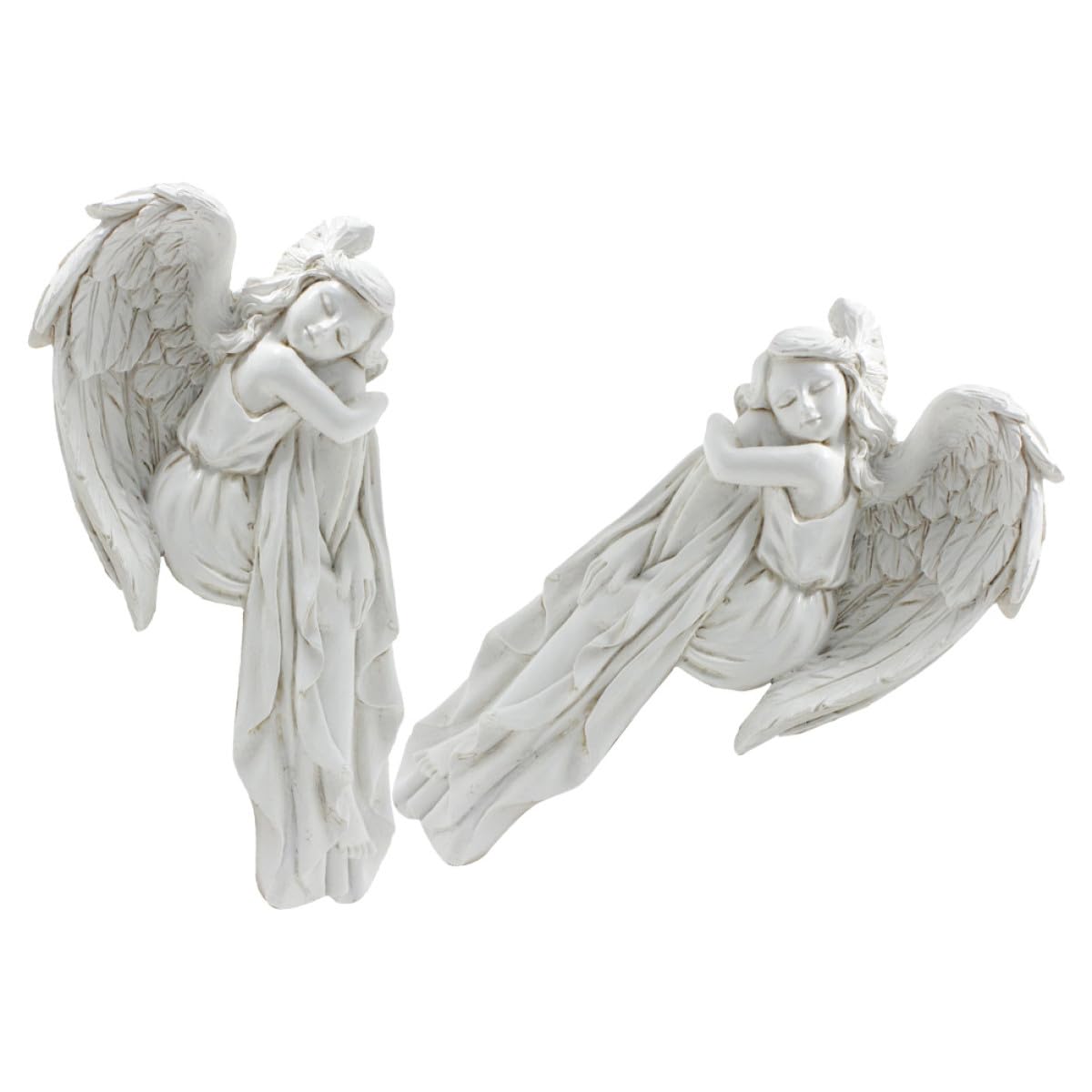 Housoutil Decorazione per Angolo Porta 2 Statue di Angeli Dormienti in Resina Bianca, Design Classico per Atmosfera Accogliente e Decorazioni Natalizie