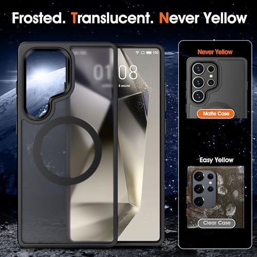 Image of Oterkin Magnetic Samsung Galaxy S23 Ultra Case, Black | Matte, Compatible with MagSafe, Frosted Translucent, Shockproof Anti-Scratch Slim Fit, Military Grade Protection