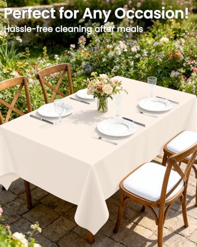 Image of LANLISA 4 Pack Beige Plastic Tablecloth Disposable, 54 x 108 Inch