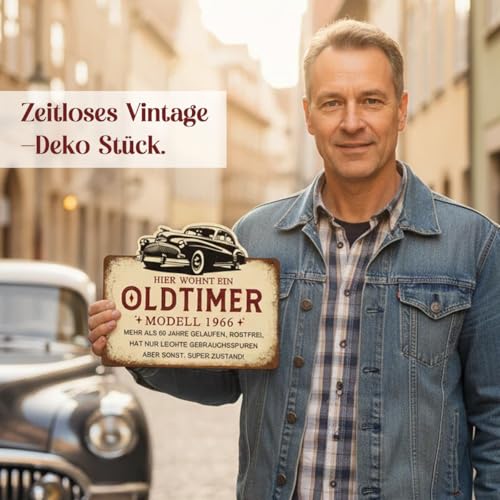 Geschenk zum 60 Geburtstag Mann, 1966 Jahrgang Geschenk - Witziges Oldtimer Holzschild, Deko 60 Geburtstag Mann, Lustige Geschenke zum 60 Geburtstag Mann, Geschenke zum 60 Jahre Geburtstag Mann