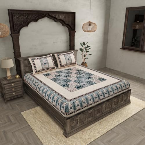 Image of JaipurFabric The Rich Legacy 240TC Cotton Double Bedsheet with 2 Pillow Covers(108 inch X 100 inch), Charcol Grey