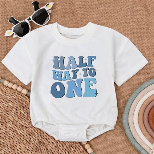 2PCS Baby Girl Boy Halfway to One Birthday Rompers – 1/2 Way to One Bodysuit Outfit, Cute Sweatshirt Set4
