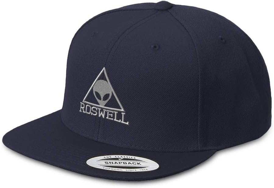 Speedy ProsSnapback Hats for Men & Women Alien Roswell Silver Embroidery Acrylic Flat Bill Baseball Cap Navy Design Only