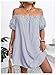 Floerns Women's Plus Size Striped Off Shoulder Short Sleeve Button Tunic Dress Blue and White XX-Large Plus