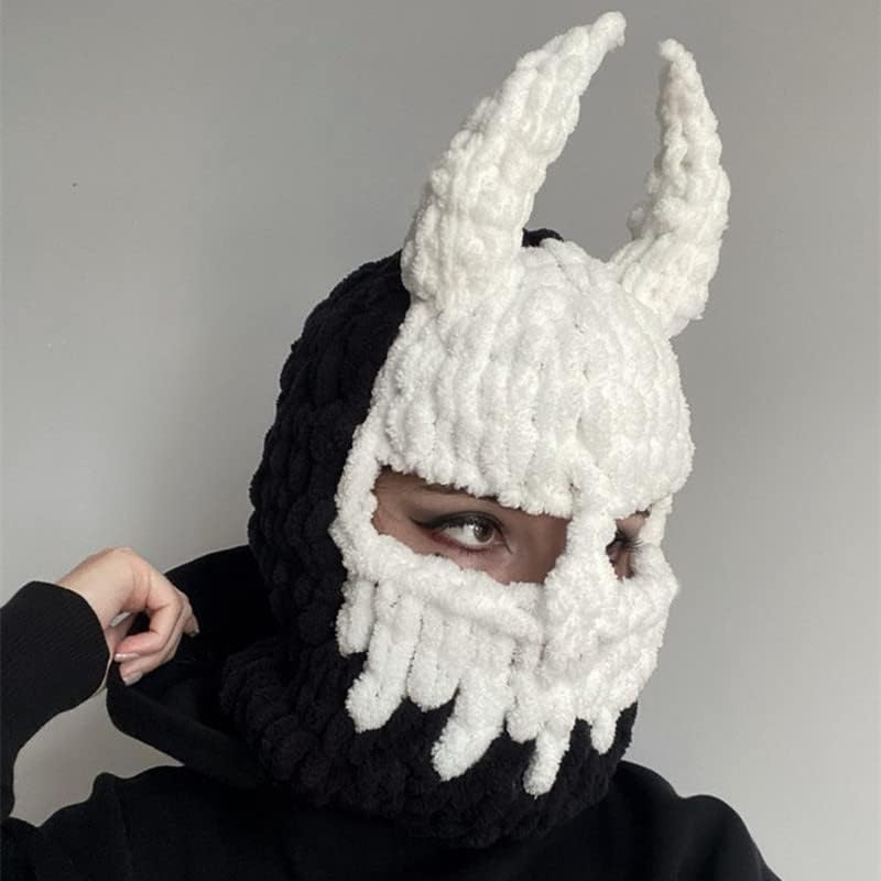 Y2k Knit Balaclava Face Mask for Women Men Bunny Ear Horn Ski Scarf Winter Warm Hat Knit Skull Beanie for Halloween - Image 3
