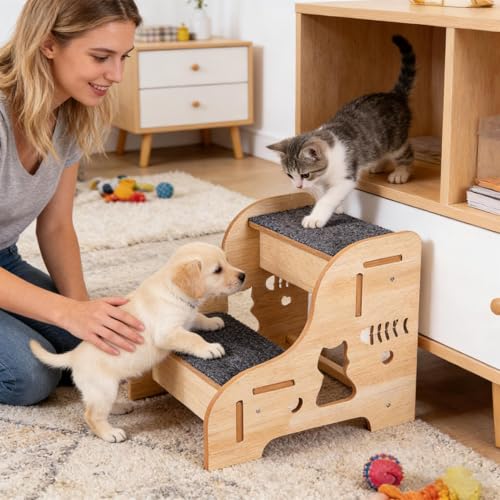 Escaleras de madera para perro mayor con problemas para escalar el sofá 4