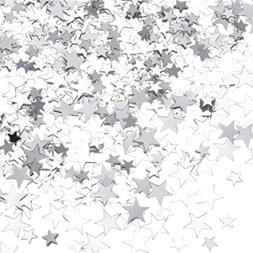 Image of Hestya 60g Star Confetti Glitter Table Confetti Metallic Foil Stars for Party Wedding Festival Decorations(Silver,10mm and 6mm)