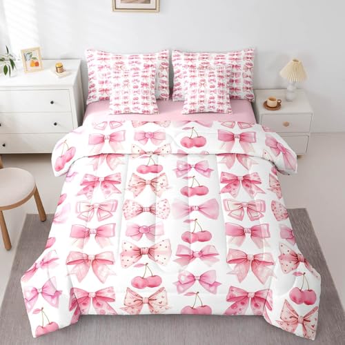 Juego de ropa de cama Queen rosa con lazo de amor y sábanas ajustables de princesa 4