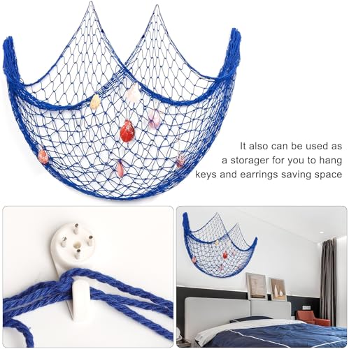 YSDMY Decorative Fishing Net 1M*2M with Sea Shells, Nautical Ornaments for Home Bedroom Decor Mediterranean Party, Blue - Image 4