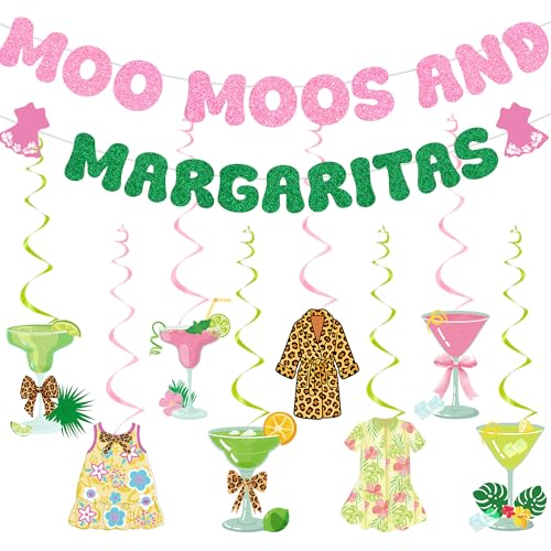 Hokinaa Moo Moos Margaritas Decorations - 10 Pcs Gimmie one Cheetah Party Banner Hanging Swirls Summer Moomoo Leopard Print Pajama Decor Supplies for Women Girls Ladies Night Birthday Bachelorette