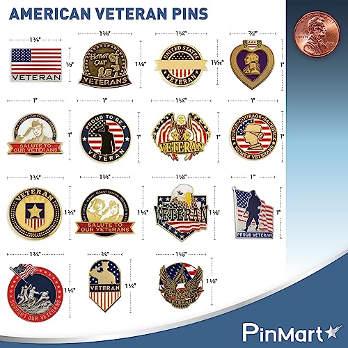 Image of PinMart Veteran Pin - Patriotic American Lapel or Hat Pin - Proud to be Retired Army, Navy, Air Force or Marine Corps - Gold Color Plated Enamel with Secure Clutch Back