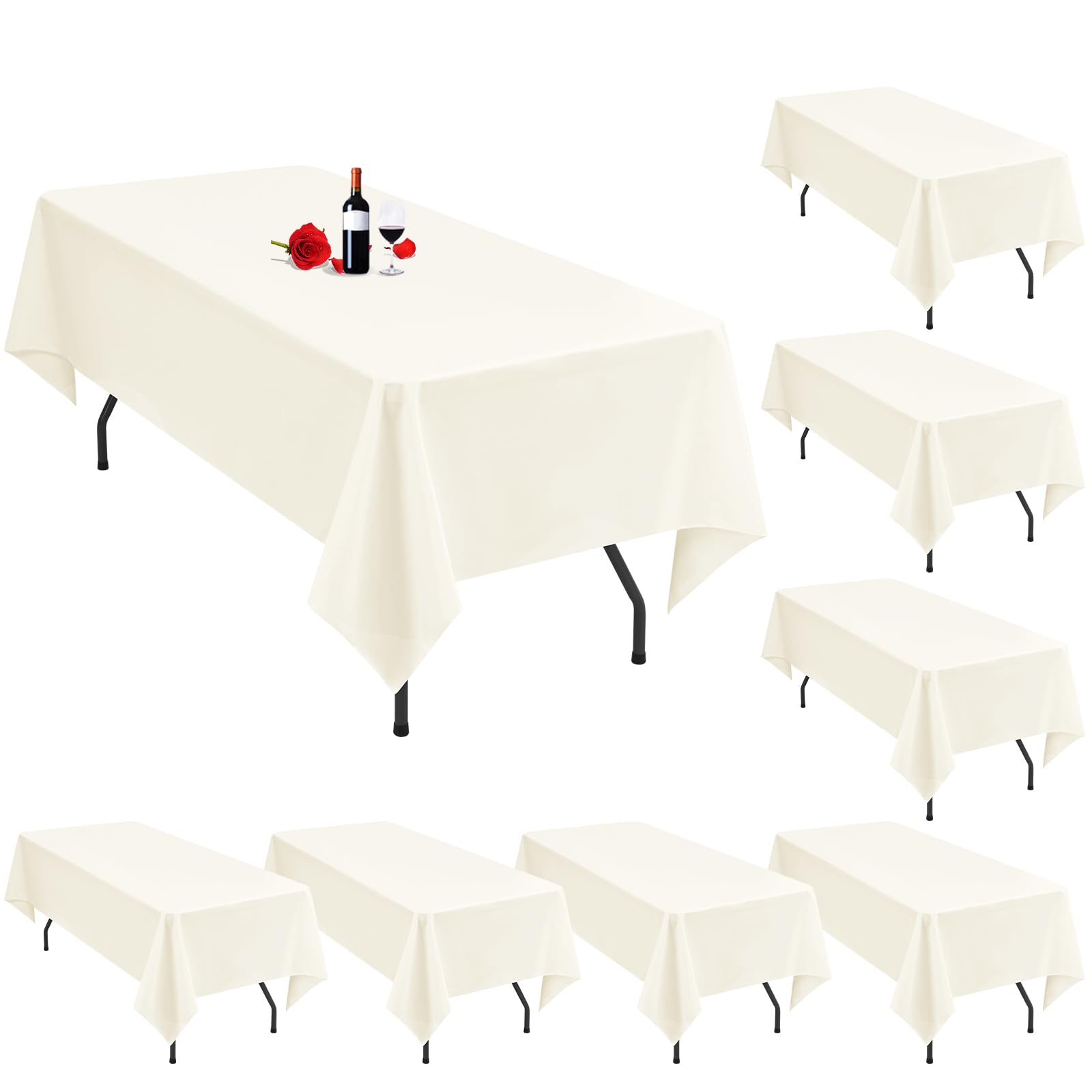 8er-Pack elfenbeinfarbene Tischdecken, 153 x 320 cm, rechteckige elfenbeinfarbene Polyester-Tischdecken für 8-Fuß-Tische, waschbare cremefarbene Tischdecke, rechteckig für Hochzeitsfeier