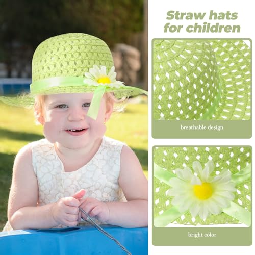 1 Set of Little Girls Straw Hat Summer Sunshade Hat Hand Bag Straw Beach Hat Cute Hand Bag Light Green2